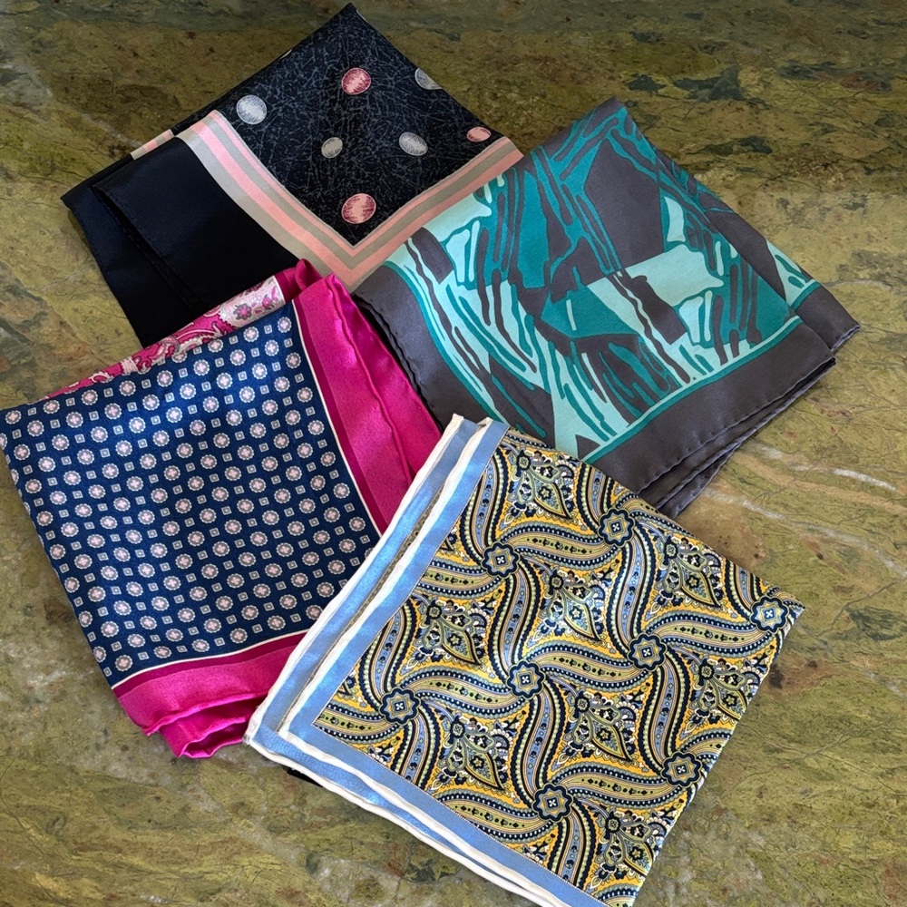 Set of Four Patterned Silk Pocket Squares